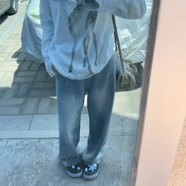 冈哉 美式复古高街潮流潮牌小众设计个性做旧水洗阔腿弯刀百搭痞帅垂感宽松直筒日常通勤牛仔裤 男女同款