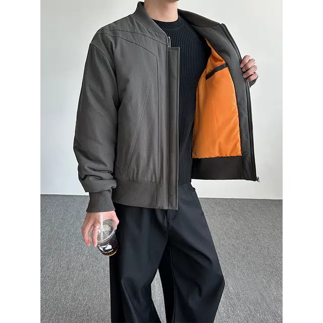 冈哉 美式拼接解构倒三角短款工装飞行棉衣机车简约百搭休闲外套慵懒款痞帅个性潮流通勤夹克棉服 男女同款