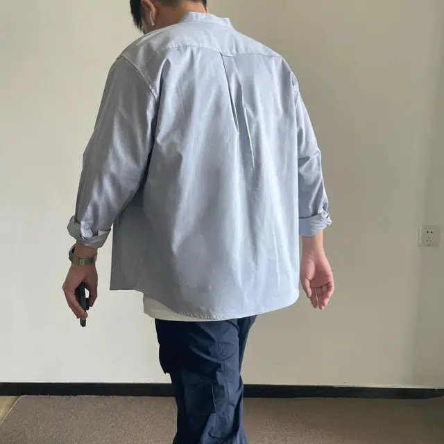 冈哉  美式潮流个性口袋纯棉牛津纺亨利领垂感凉感透气时尚纯色简约舒适基础款痞帅衬衣慵懒感外套长袖上衣宽松翻领纽扣衬衫 男女同款