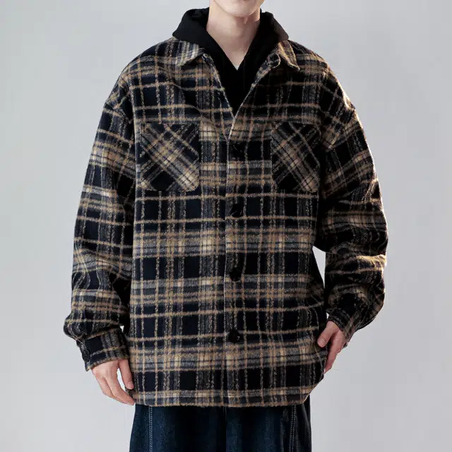 冈哉 多彩格子拼接小香风衬衣外套单排扣翻领设计美式复古日常通勤百搭户外休闲学院风长袖衬衫 男女同款