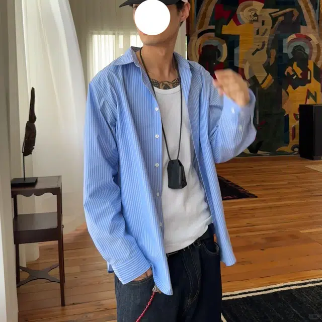 冈哉 日系小清新文艺复古度假翻领设计条纹短袖衬衫 男女同款