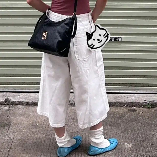 冈哉 纯色基础款七分裤美式复古街头休闲百搭高腰直筒宽松牛仔短裤 男女同款