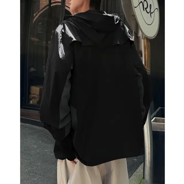 冈哉 美式潮流落肩镂空纯色拼色拼接连帽设计轻薄凉感透气简约宽松百搭夹克外套 男女同款