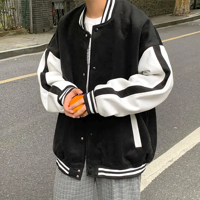 冈哉  美式学院风简约百搭单排扣宽松运动休闲棒球服 男女同款