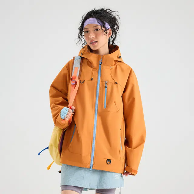 冈哉 撞色美式软壳户外登山伐木防风衣冲锋衣连帽外套百搭工装休闲简约宽松春秋季拉链大码个性舒适高街潮流日常通勤夹克 男女同款