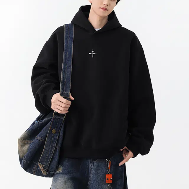 冈哉 美式学院风背面个性印花图案上衣简约纯色基础款宽松休闲时尚潮流舒适百搭卫衣 男女同款