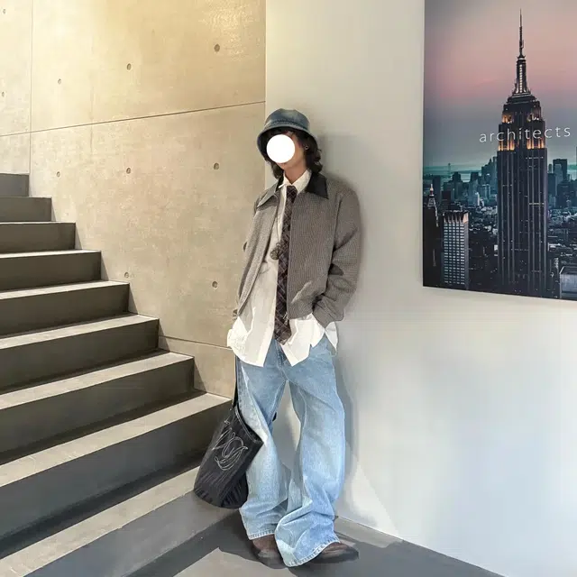 冈哉 美式复古高街潮流潮牌小众设计个性水洗阔腿做旧弯刀百搭痞帅垂感宽松直筒日常通勤牛仔裤 男女同款