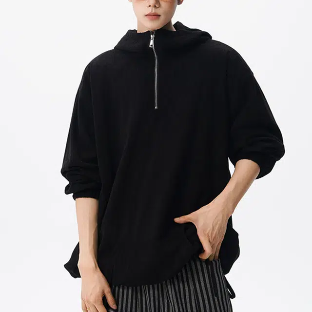 冈哉 灯芯绒纹理连帽半拉链设计美式复古慵懒高级感重磅宽松百搭休闲套头上衣外套卫衣 男女同款
