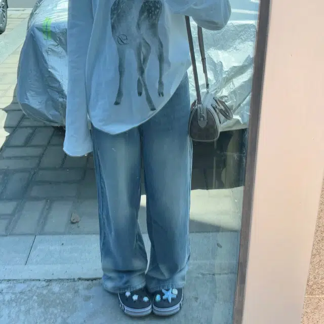 冈哉 美式复古高街潮流潮牌小众设计个性做旧水洗阔腿弯刀百搭痞帅垂感宽松直筒日常通勤牛仔裤 男女同款