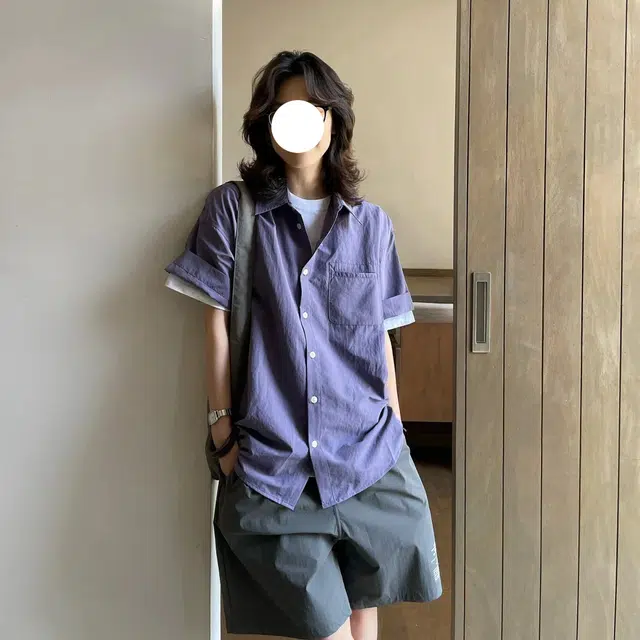 冈哉 美式户外复古做旧耐磨宽松休闲百搭舒适透气撞色纽扣重磅水洗纯色棉工装短袖衬衫 男女同款