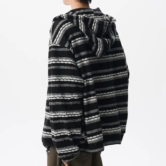 冈哉 磨毛编织条纹针织开衫设计美式复古宽松显瘦慵懒高级感连帽拉链舒适柔软亲肤卫衣 男女同款