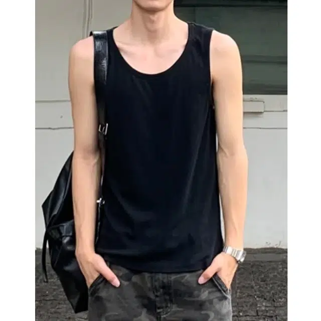 冈哉 美式纯色基础款凉感速干无袖运动健身汗衫坎肩背心 男女同款