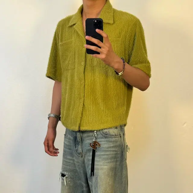 冈哉 狼尾草翻驳领短款衬衣小众设计美式潮流时尚宽松休闲舒适亲肤百搭复古松弛感短袖衬衫 男女同款