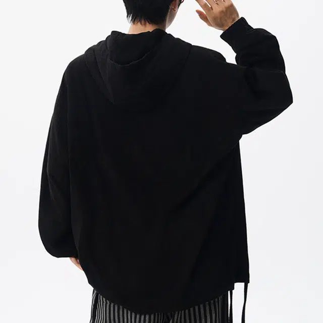 冈哉 灯芯绒纹理连帽半拉链设计美式复古慵懒高级感重磅宽松百搭休闲套头上衣外套卫衣 男女同款
