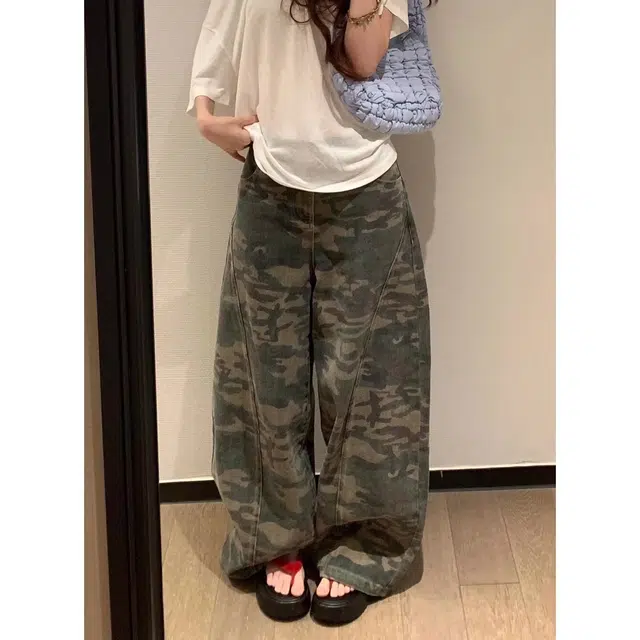 冈哉 美式潮流潮牌复古嘻哈宽松百搭高街经典简约无性别主义垂感迷彩日常通勤工装牛仔裤 男女同款