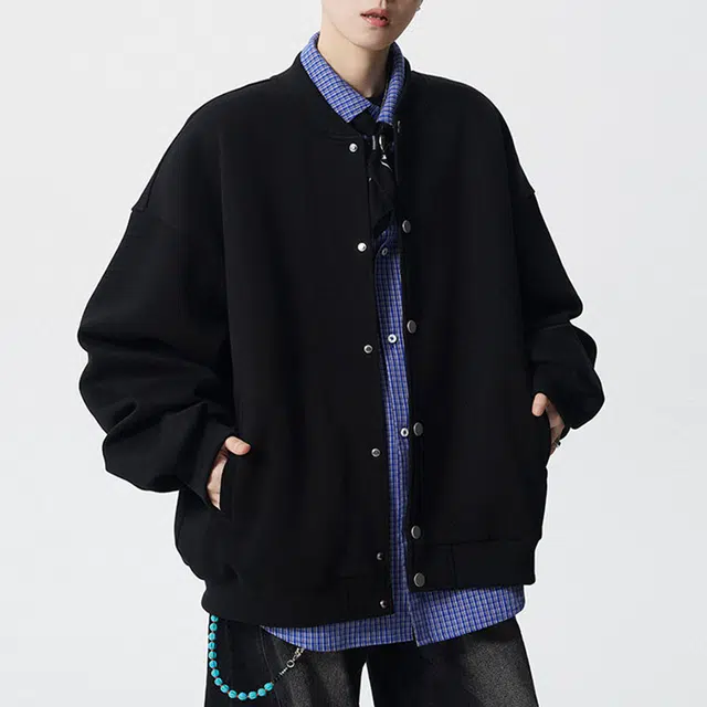 冈哉 美式潮流纯色简约基础款休闲运动复古棒球服开衫日常通勤保暖舒适透气卫衣 男女同款