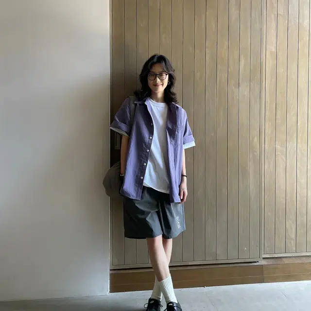 冈哉 美式户外复古做旧耐磨宽松休闲百搭舒适透气撞色纽扣重磅水洗纯色棉工装短袖衬衫 男女同款