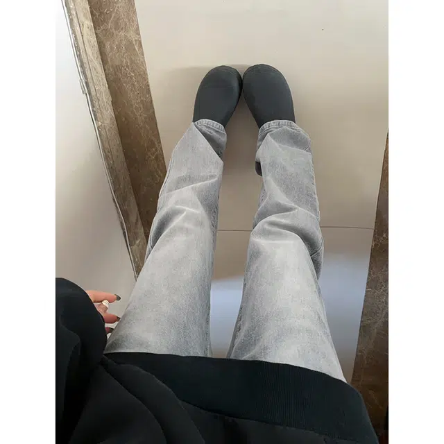 冈哉 美式潮流潮牌复古嘻哈水泥色系废土风宽松百搭高街做旧设计感经典简约无性别主义垂感迷彩日常通勤裤休闲牛仔裤 男女同款