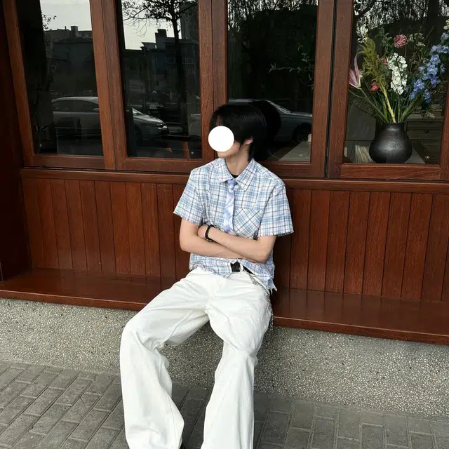 冈哉 韩版潮流个性百搭垂感时尚格纹简约舒适基础款短袖袖痞帅衬衣慵懒感外套上衣宽松纯色翻领纽扣衬衫 男女同款