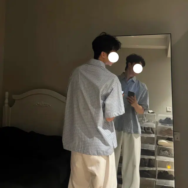 冈哉 美式潮流个性百搭垂感时尚格纹设计简约舒适基础款短袖痞帅衬衣慵懒风上衣宽松舒适纯色翻领纽扣衬衫 男女同款