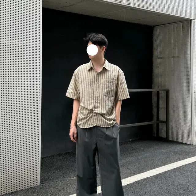 冈哉 韩版日系潮流个性百搭垂感时尚竖条纹复古舒适基础款短袖痞帅衬衣慵懒感外套上衣宽松翻领纽扣衬衫 男女同款