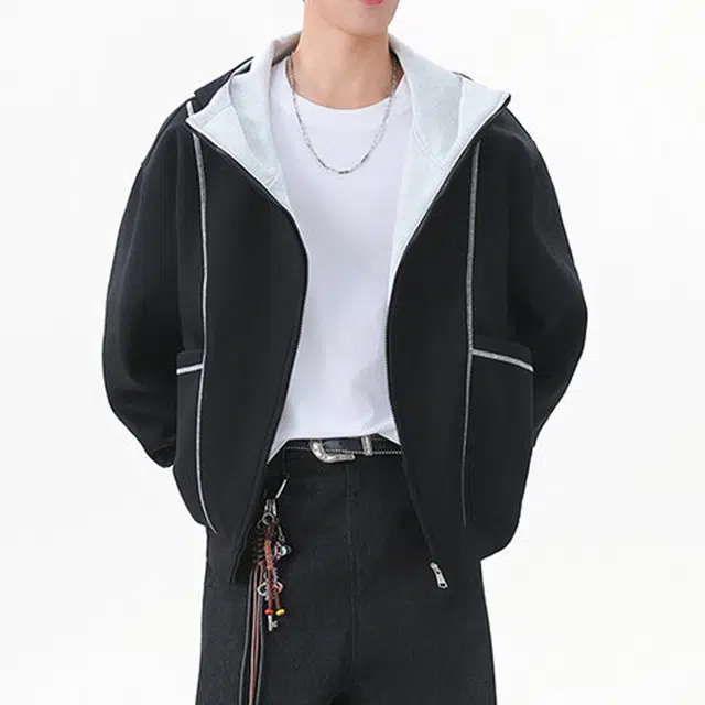 冈哉 反缝线解构拼接立领开衫设计美式潮牌嘻哈高街基础机能风百搭宽松休闲时尚卫衣 男女同款