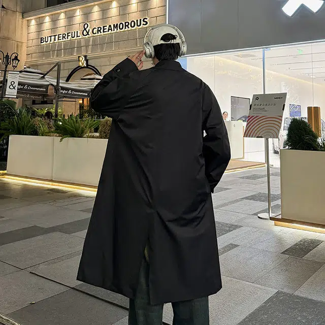 冈哉 秋装新飞机扣新中式男中长款暗门襟氛围感韩系个性潮流潮牌时尚慵懒感日常通勤柔软舒适亲肤外套大衣 男女同款