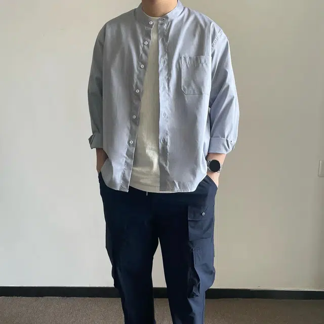 冈哉  美式潮流个性口袋纯棉牛津纺亨利领垂感凉感透气时尚纯色简约舒适基础款痞帅衬衣慵懒感外套长袖上衣宽松翻领纽扣衬衫 男女同款