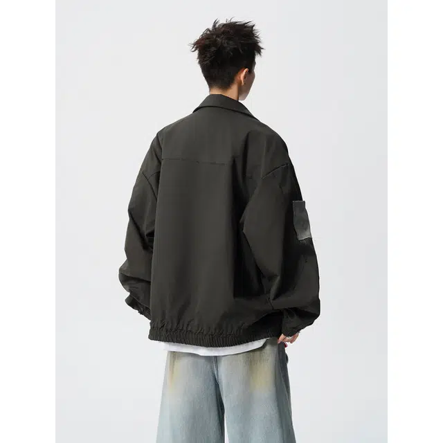 冈哉 毛边棉感棒球撞色拼接翻领休闲痞帅个性潮流潮牌时尚慵懒感日常通勤柔软舒适亲肤夹克  男女同款