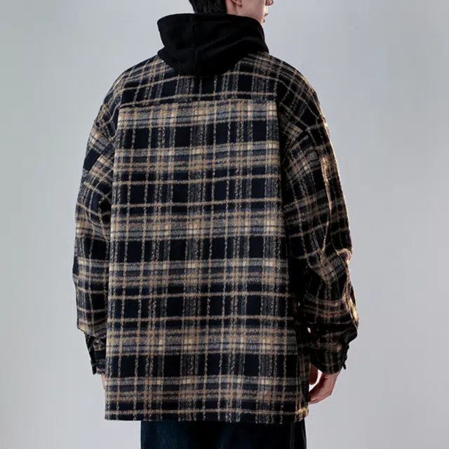 冈哉 多彩格子拼接小香风衬衣外套单排扣翻领设计美式复古日常通勤百搭户外休闲学院风长袖衬衫 男女同款