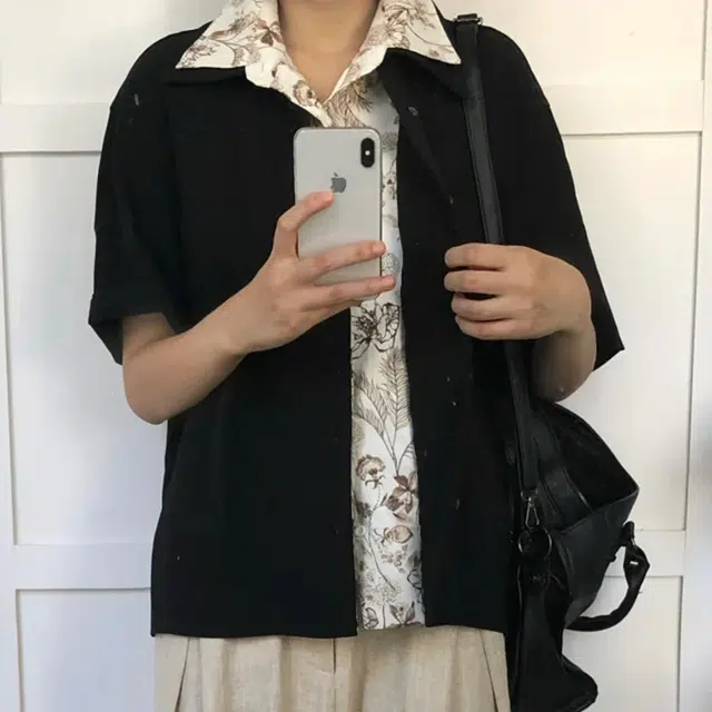 冈哉 老钱风假两件亚麻花领拼接文艺街头痞帅日常通勤百搭舒适透气时尚潮流高级感短袖衬衫 男女同款