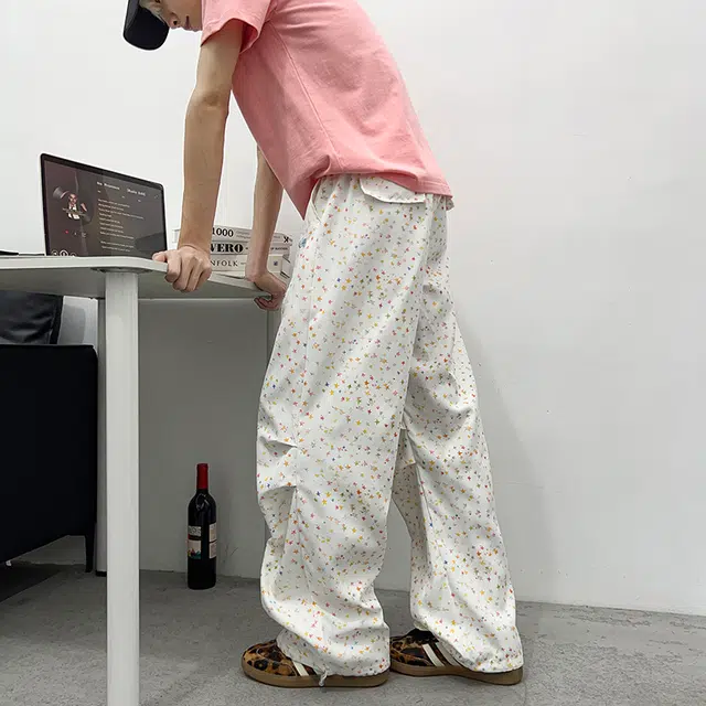冈哉  美式个性潮流高街水洗做旧多巴胺星星印花满印基础款百搭款高级感潮牌阔腿拖地裤舒适透气直筒宽松通勤遛弯裤休闲裤 男女同款