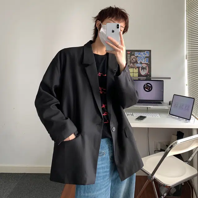 冈哉 简约日系西服休闲外套垂感一粒双排扣百搭个性潮搭潮流潮牌时尚慵懒感日常通勤柔软舒适亲肤便服单西西装 男女同款