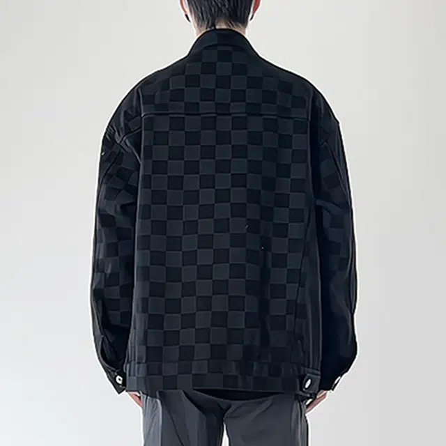 冈哉 经典棋牌格拼色拼接美式复古高街潮流翻领工装风休闲百搭宽松长袖牛仔外套 男女同款