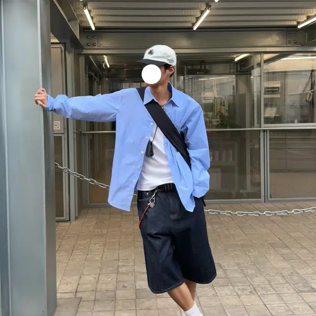 冈哉 日系小清新文艺复古度假翻领设计条纹短袖衬衫 男女同款