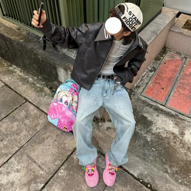 冈哉 美式高街潮流潮牌小众设计个性水洗阔腿复古做旧弯刀百搭痞帅垂感宽松直筒日常通勤牛仔裤 男女同款