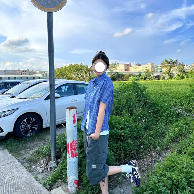 冈哉 日系潮流个性口袋垂感凉感透气时尚格纹简约舒适基础款痞帅衬衣慵懒感外套短袖上衣宽松翻领纽扣衬衫 男女同款