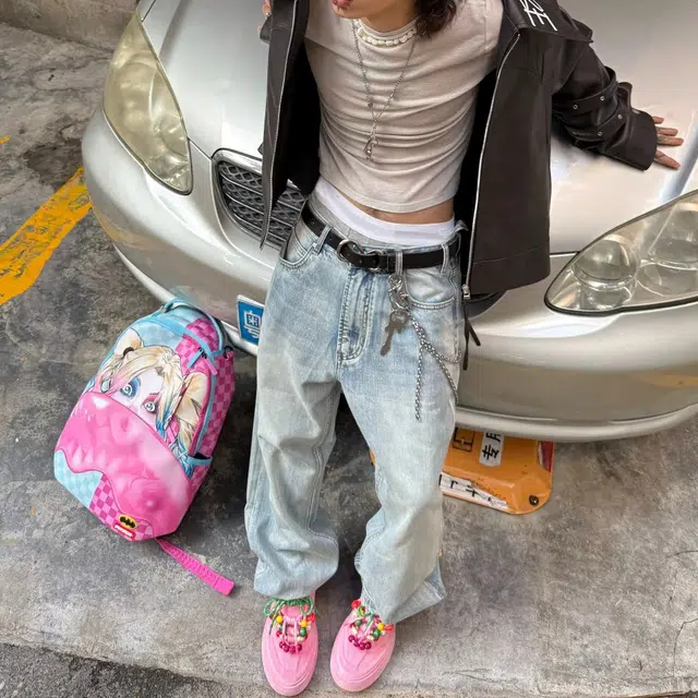 冈哉 美式高街潮流潮牌小众设计个性水洗阔腿复古做旧弯刀百搭痞帅垂感宽松直筒日常通勤牛仔裤 男女同款