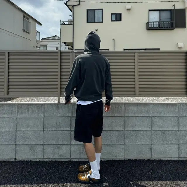 冈哉 美式复古纯色简约百搭山系印花户外运动服宽松五分裤学院风少年感潮流休闲短裤 男女同款