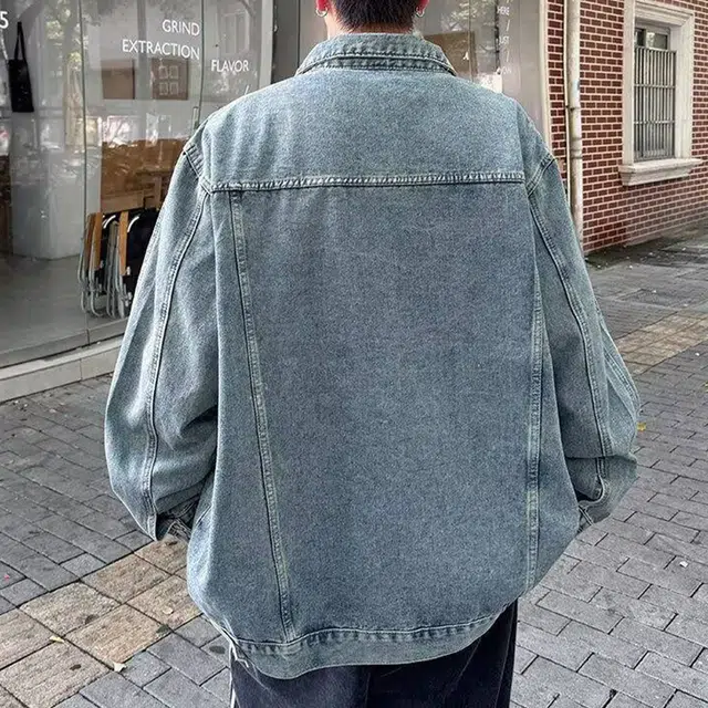 冈哉 解构拼接水洗做旧廓形垫肩上衣美式复古宽松休闲重磅潮牌潮流时尚百搭夹克牛仔外套 男女同款