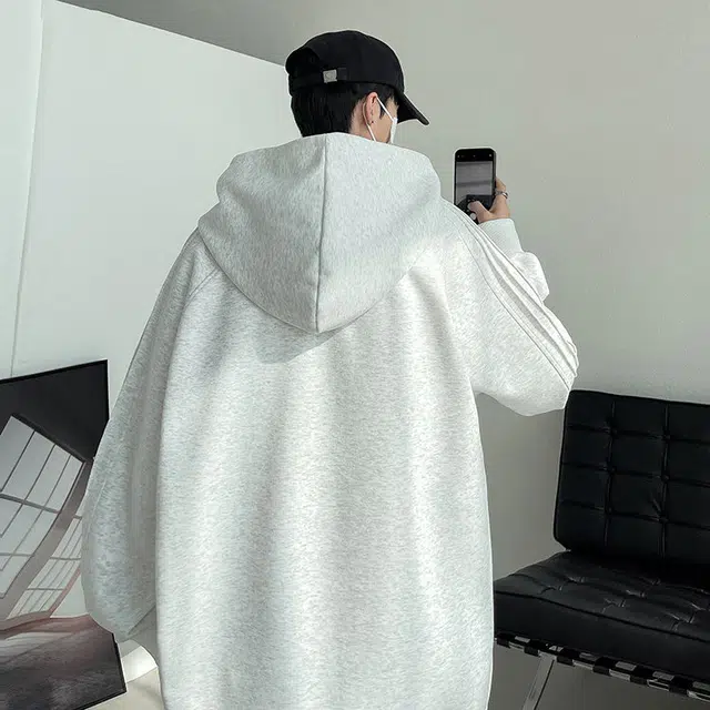 冈哉 春秋季港风刺绣连帽拼接褶皱设计长袖上衣基础款宽松松弛慵懒感个性学院风减龄日常通勤 卫衣  男女同款