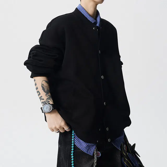冈哉 美式潮流纯色简约基础款休闲运动复古棒球服开衫日常通勤保暖舒适透气卫衣 男女同款