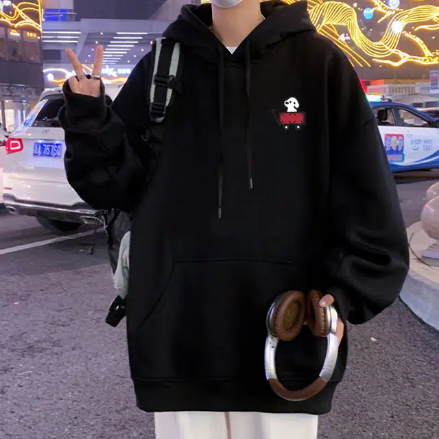 冈哉 美式复古高街个性创意卡通图案字母印花连帽设计学院风户外通勤亲肤舒适宽松休闲卫衣 男女同款