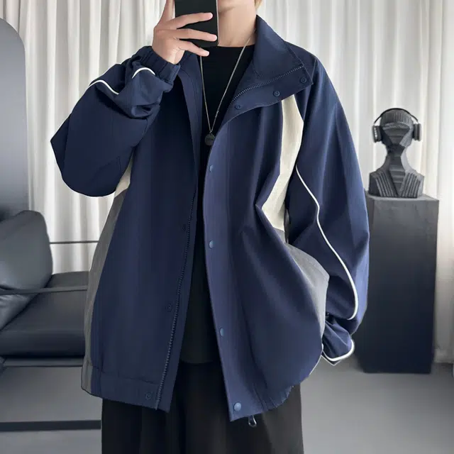 冈哉 织带拼接撞色立领多拉链设计美式潮流时尚舒适百搭宽松休闲运动上衣夹克外套 男女同款