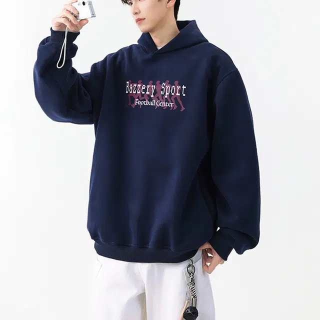 冈哉 美式学院风个性印花连帽上衣纯色简约落肩袖时尚舒适百搭休闲宽松长袖卫衣 男女同款