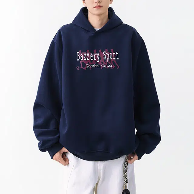 冈哉 美式学院风个性印花连帽上衣纯色简约落肩袖时尚舒适百搭休闲宽松长袖卫衣 男女同款