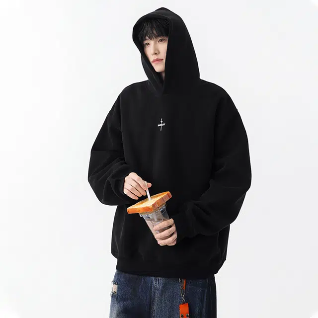 冈哉 美式学院风背面个性印花图案上衣简约纯色基础款宽松休闲时尚潮流舒适百搭卫衣 男女同款