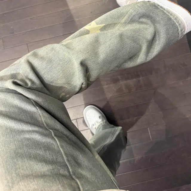 冈哉 美式复古高街潮流潮牌小众印花星星装饰设计个性做旧水洗阔腿弯刀百搭痞帅垂感宽松直筒日常通勤城市牛仔裤 男女同款