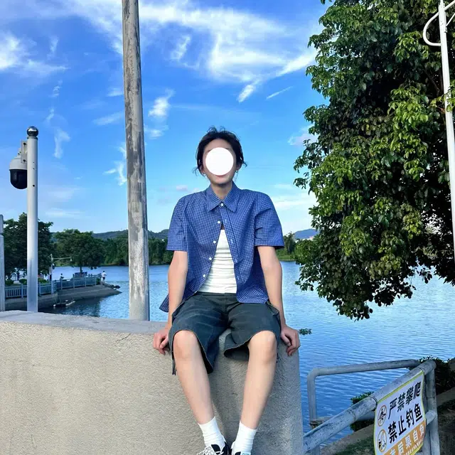 冈哉 日系潮流个性口袋垂感凉感透气时尚格纹简约舒适基础款痞帅衬衣慵懒感外套短袖上衣宽松翻领纽扣衬衫 男女同款