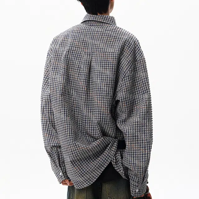 冈哉 泡泡纱多彩格子多巴胺设计美式复古潮流学院风高级感宽松休闲百搭舒适翻领长袖衬衫 男女同款